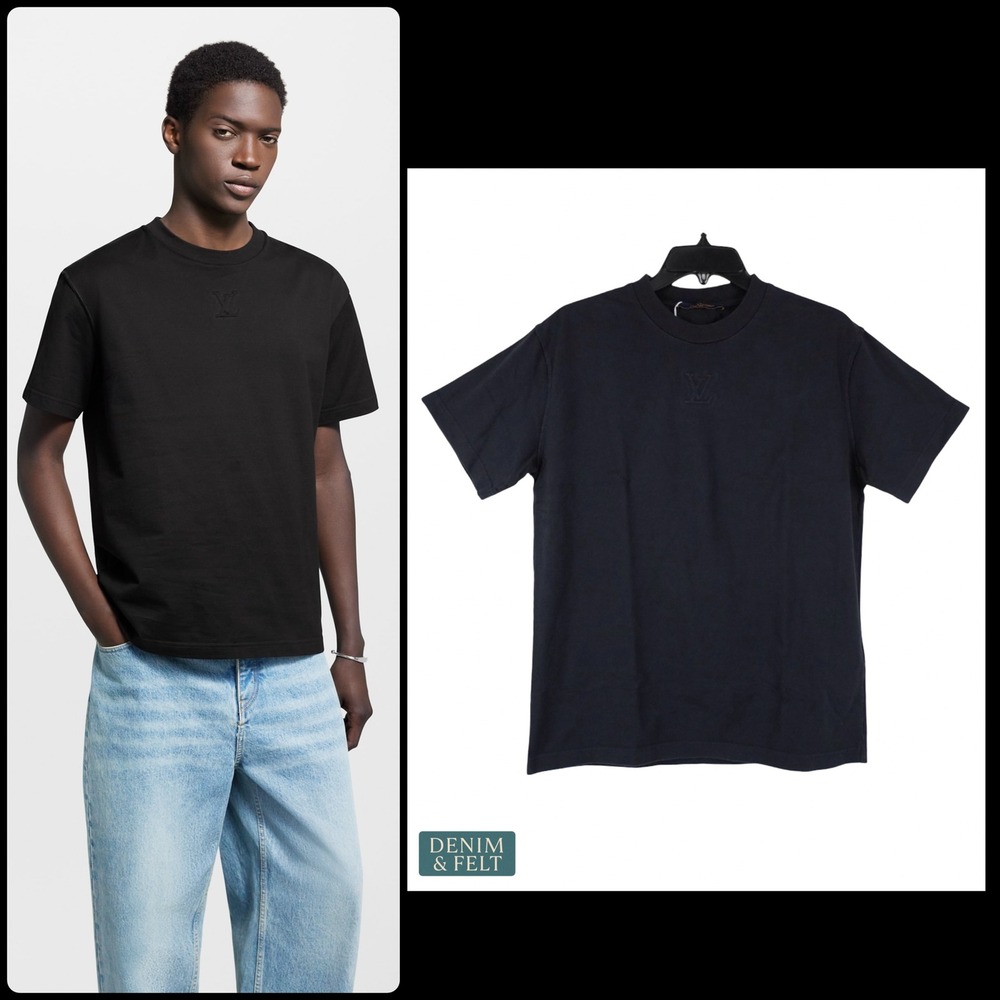 Louis Vuitton LV Icons Embossed T-Shirt Black Tonal Logo Cotton Designer Tee